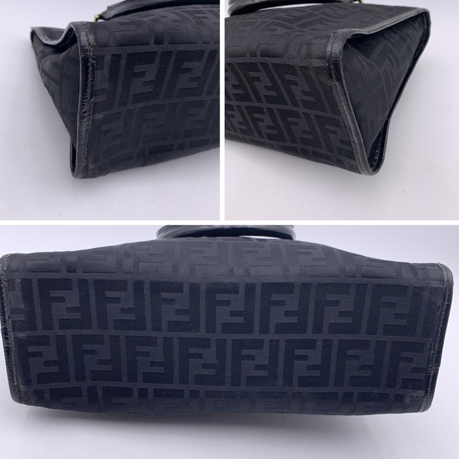 Fendi Vintage Black FF Zucca Monogram Tote Bag Handbag 2