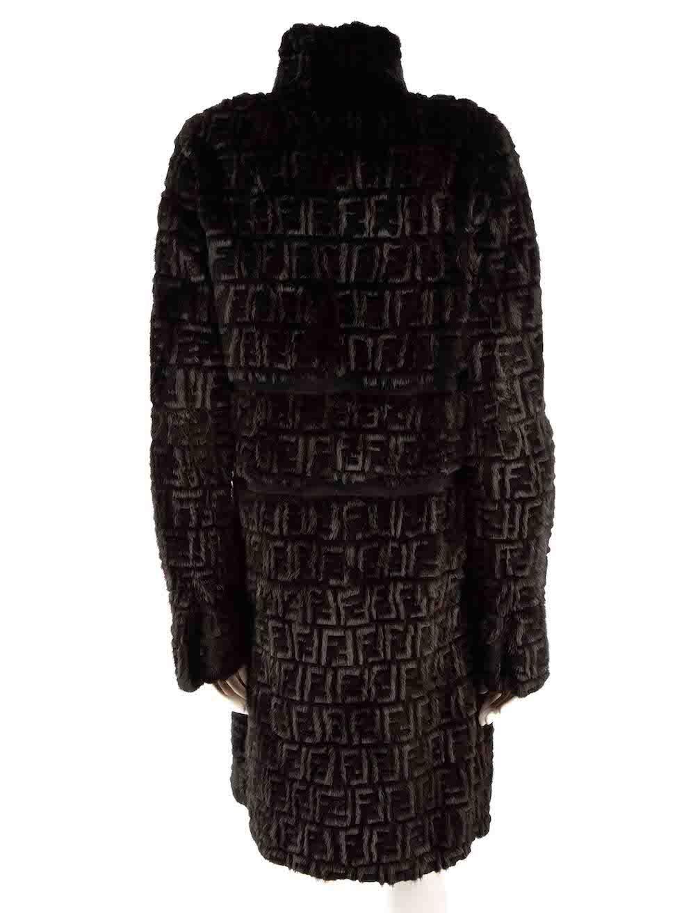Fendi Vintage Black Fur Zucca FF Logo Coat Size S In Good Condition For Sale In London, GB