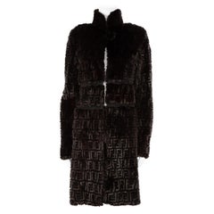 Fendi Vintage Black Fur Zucca FF Logo Coat Size S
