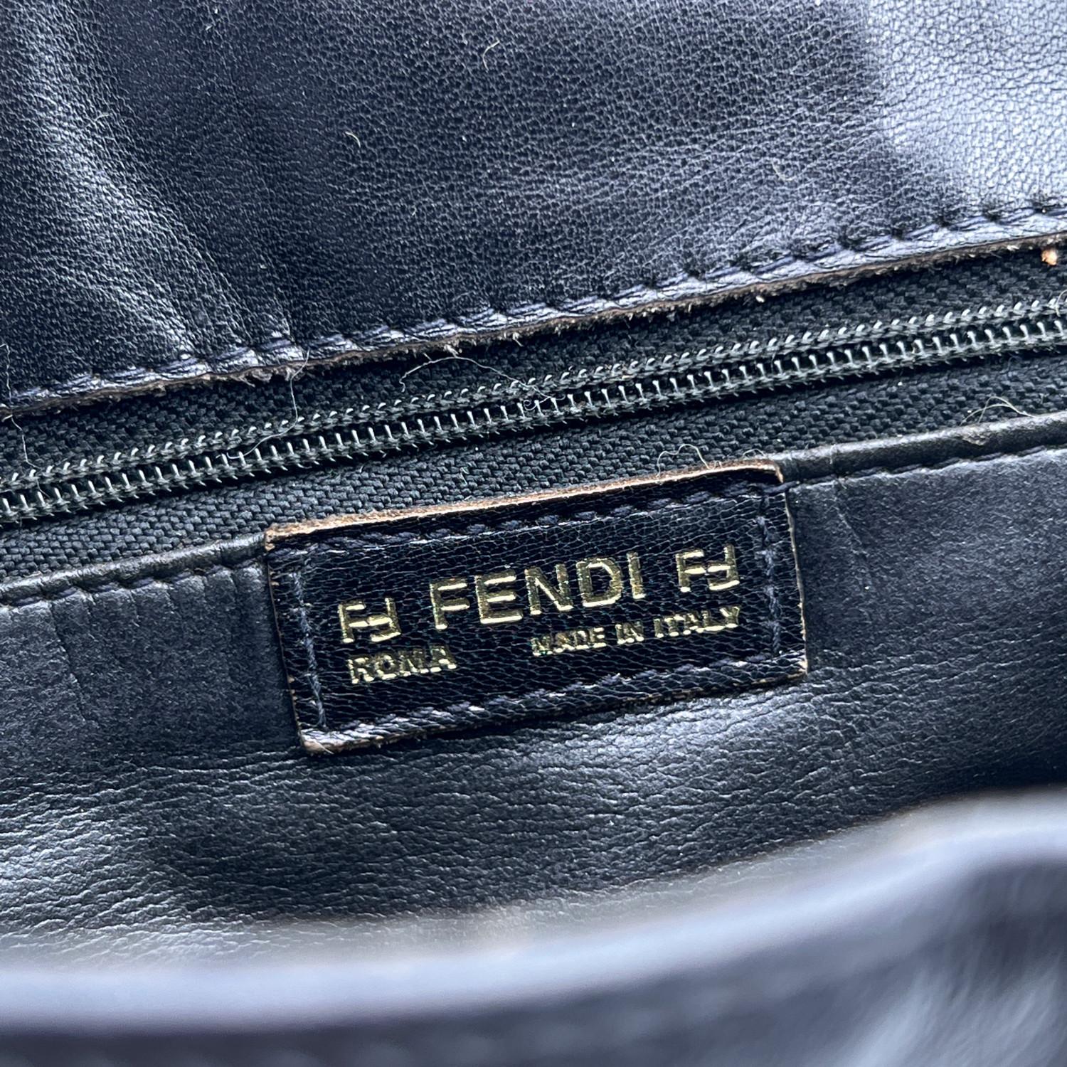 Women's Fendi Vintage Black Leather Embossed Flap Messenger Crossbody Bag