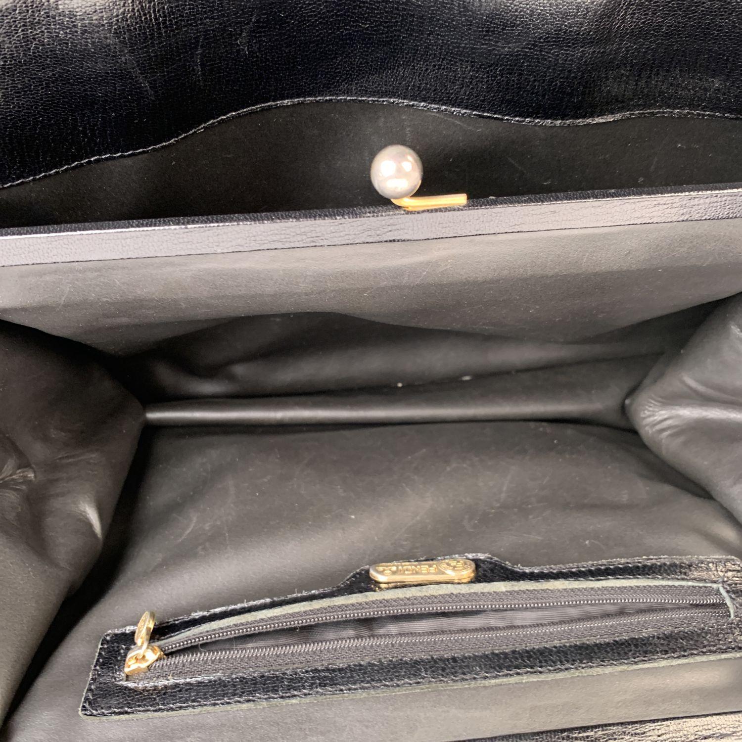 Fendi Vintage Black Leather Framed Satchel Top Handle Bag 1