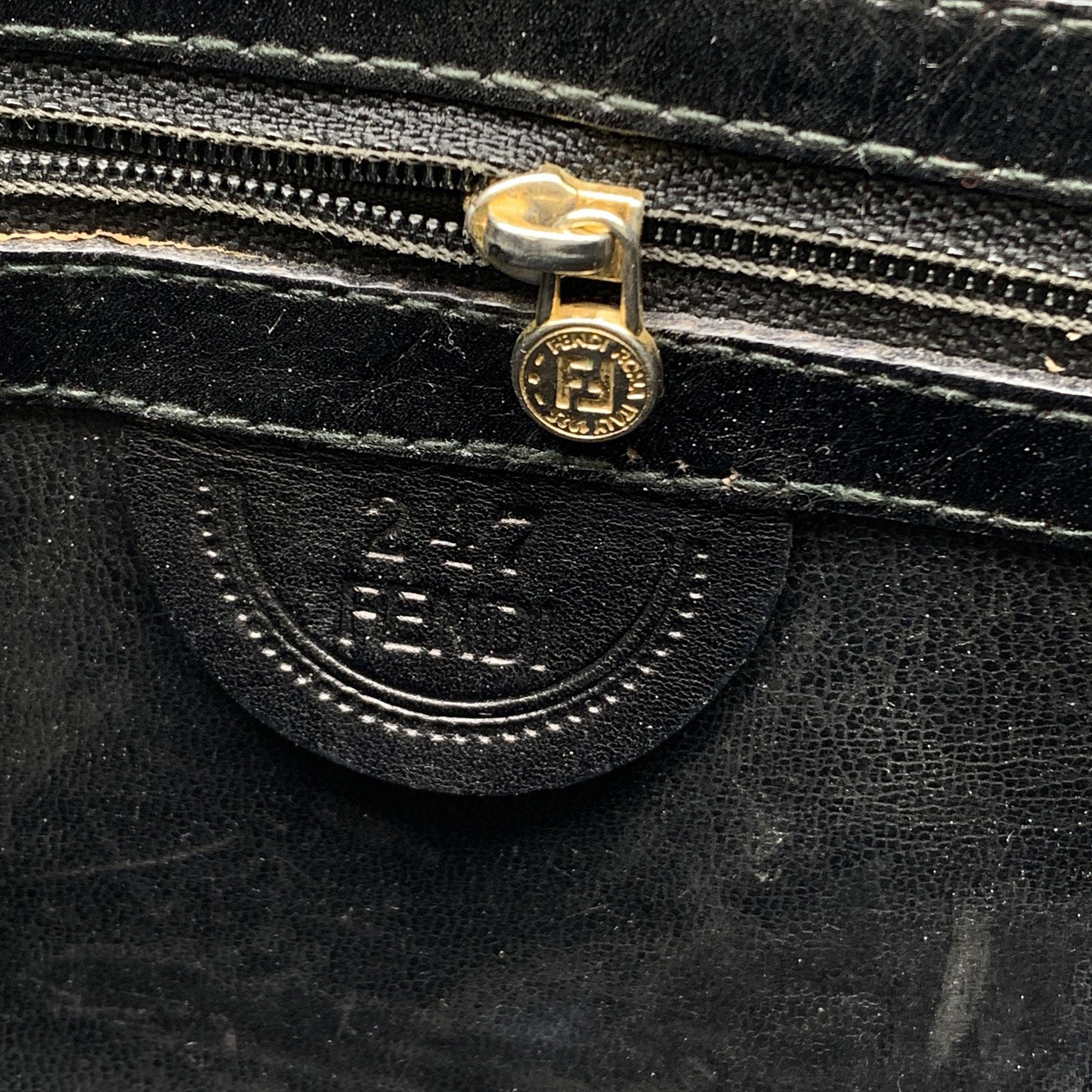 Fendi Vintage Black Leather Janus Messenger Shoulder Bag For Sale 3