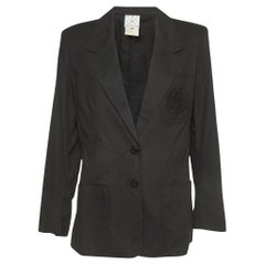 Fendi Vintage Schwarzer einreihiger Blazer aus bestickter Baumwolle mit Logo in Schwarz, L