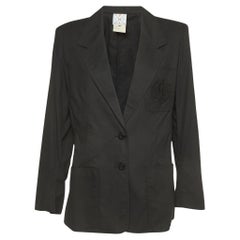 Fendi Used Black Logo Embroidered Cotton Single Breasted Blazer L