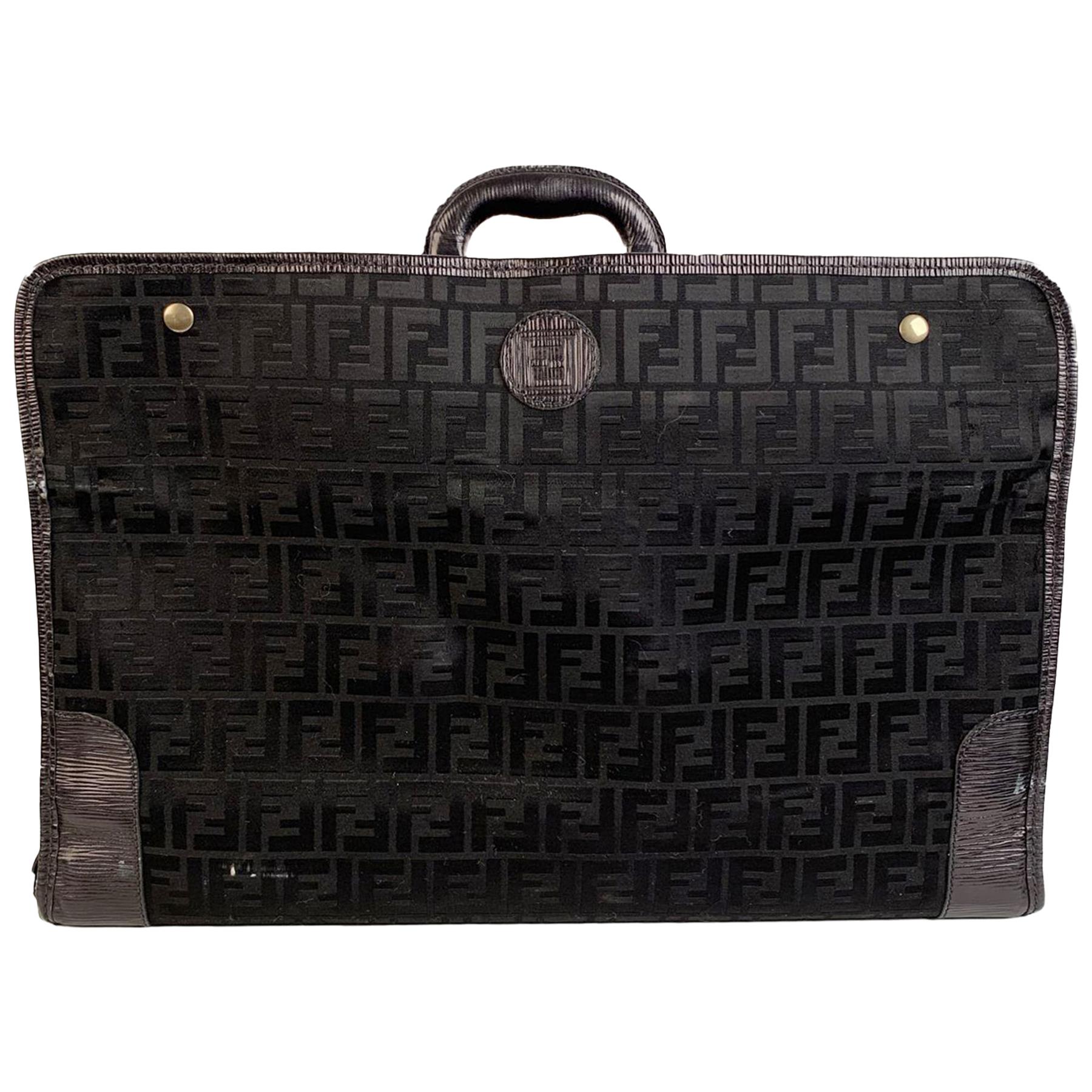 Fendi Vintage Black Monogram Canvas Travel Foldable Suitcase