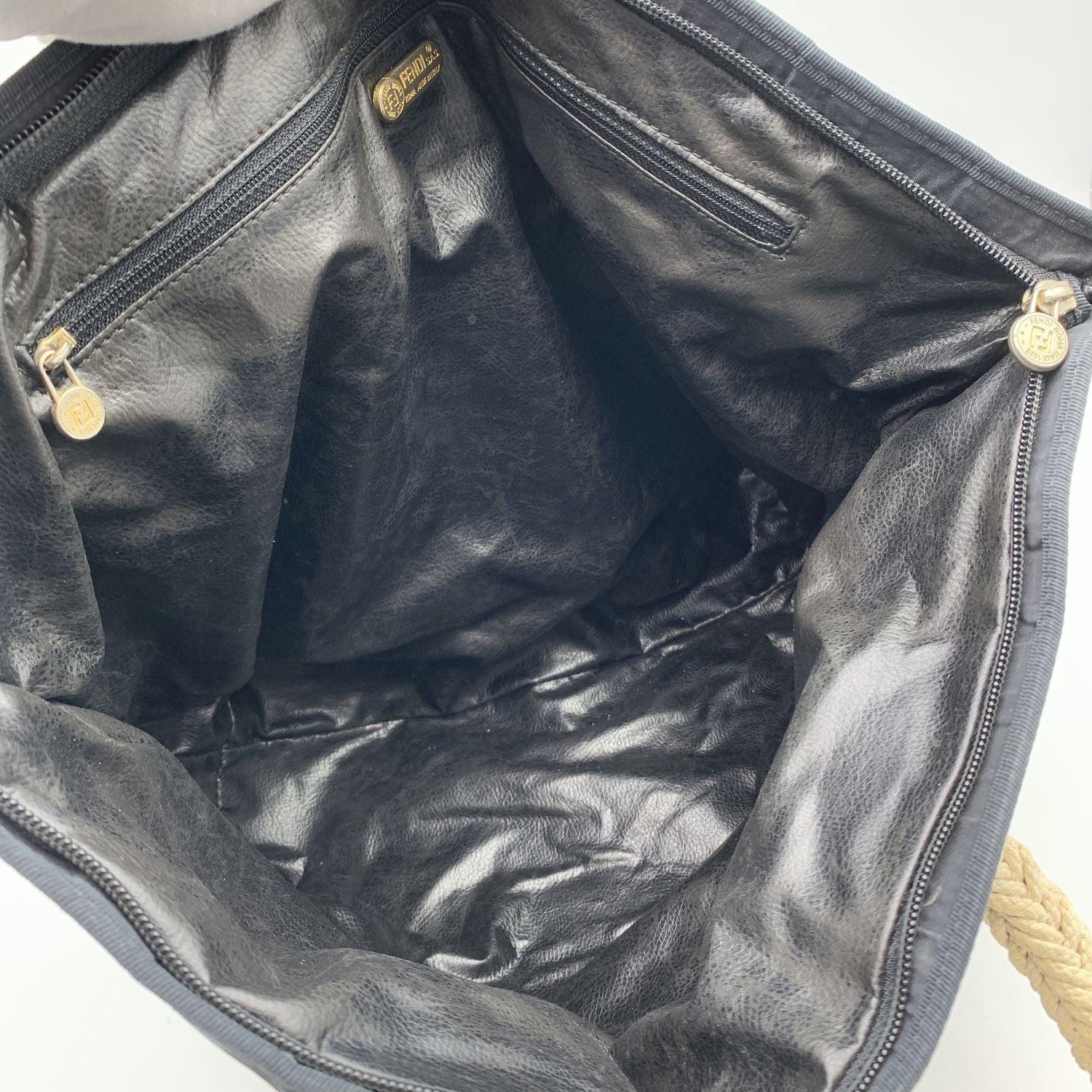 Fourre-tout vintage en nylon noir avec lanières en corde de Fendi Pour femmes en vente