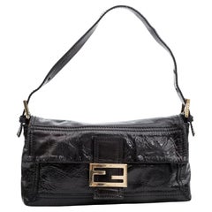 Fendi Vintage Black Patent Leather Small Convertible Baguette Bag