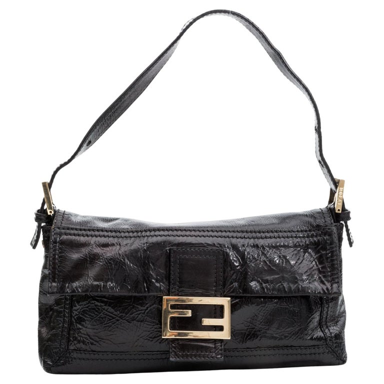 Fendi Vintage Black Patent Leather Small Convertible Baguette Bag at ...