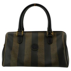 Fendi Vintage Black Pequin Striped Canvas Boston Bag Handbag