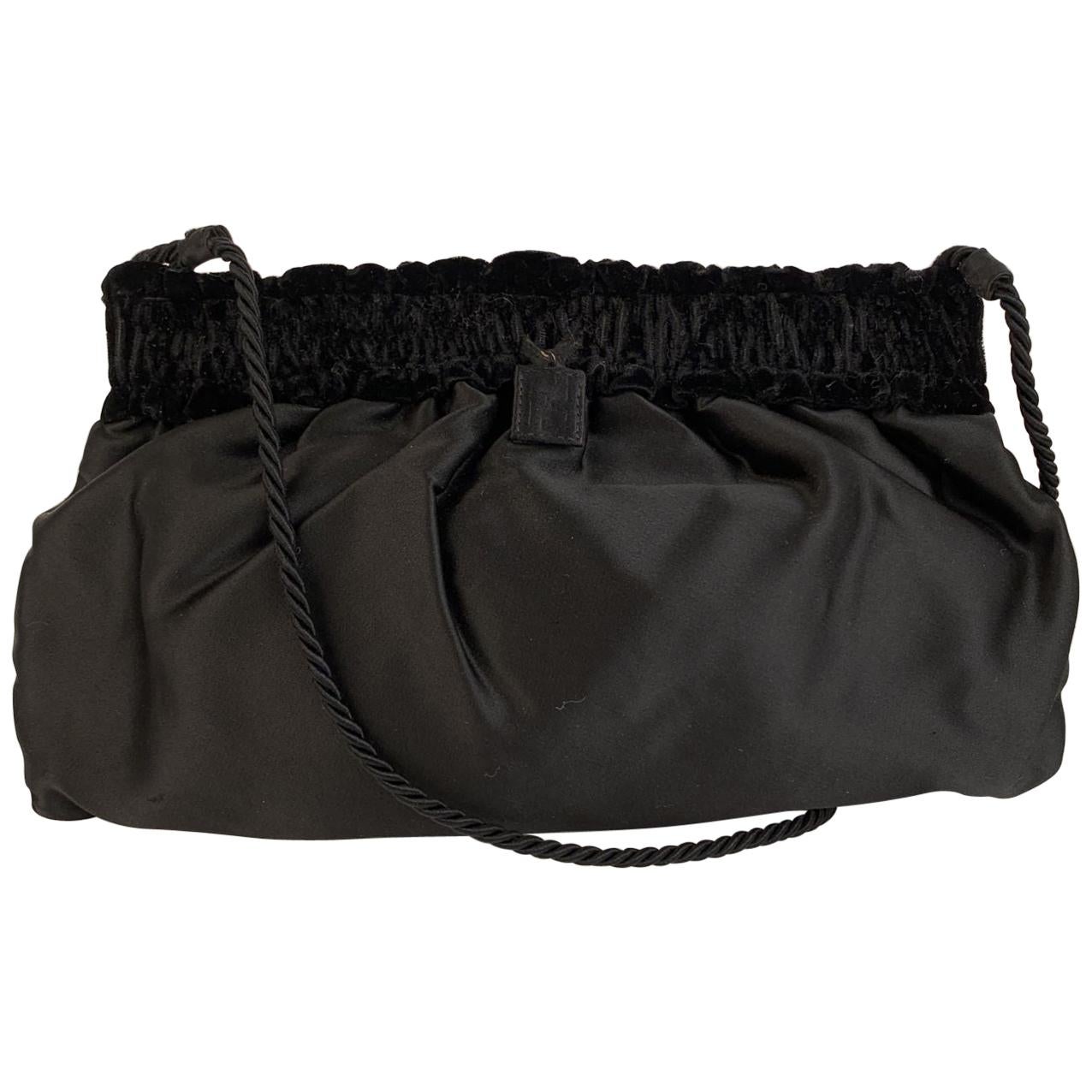 Fendi Vintage Black Satin Evening Crossbody Bag