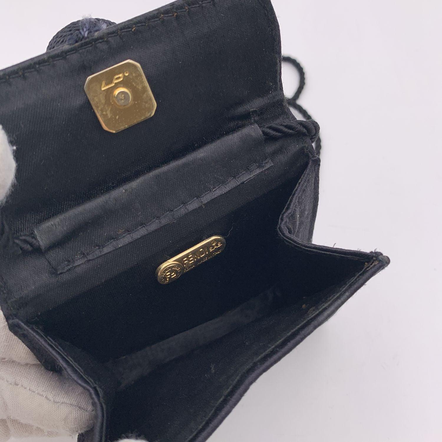 Fendi Vintage Black Satin Minaudiere Mini Micro Evening Bag en vente 1