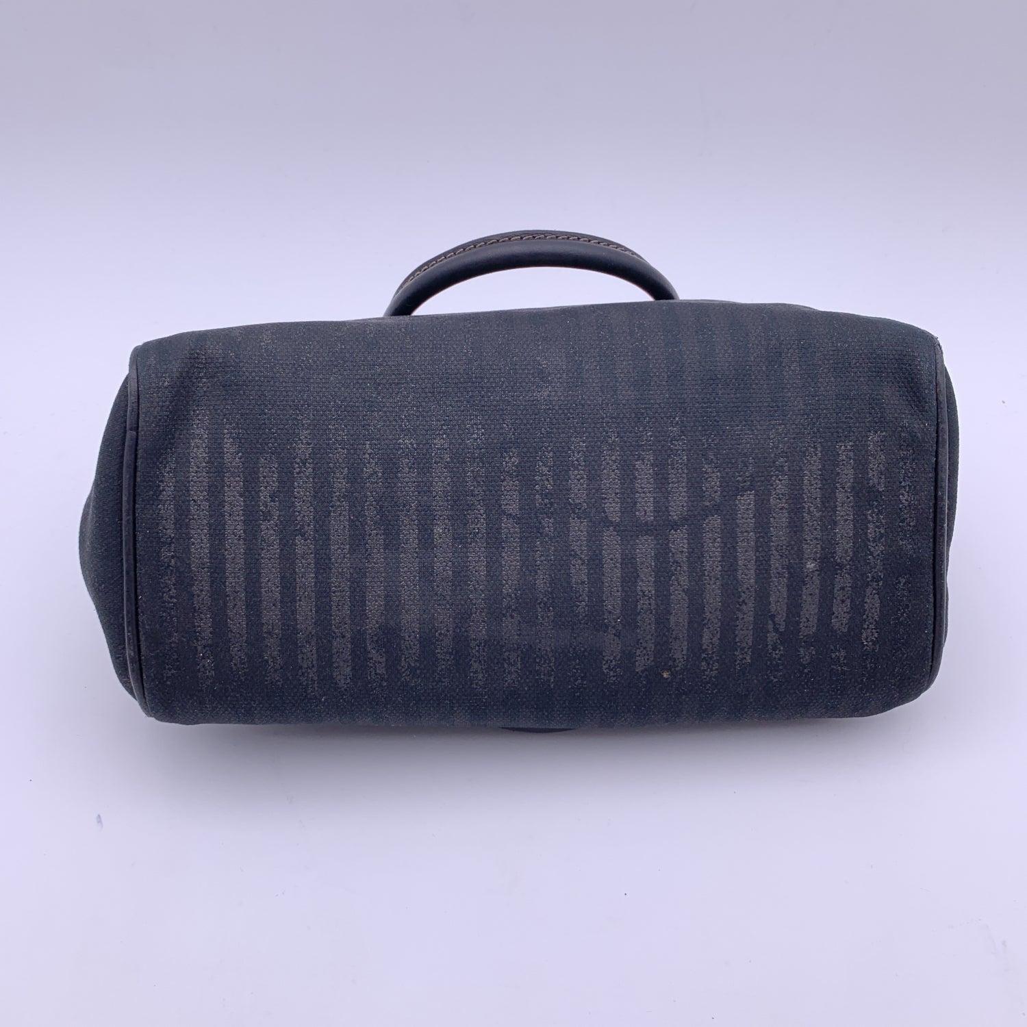 Fendi Vintage Black Striped Canvas Small Boston Bag Handbag 1
