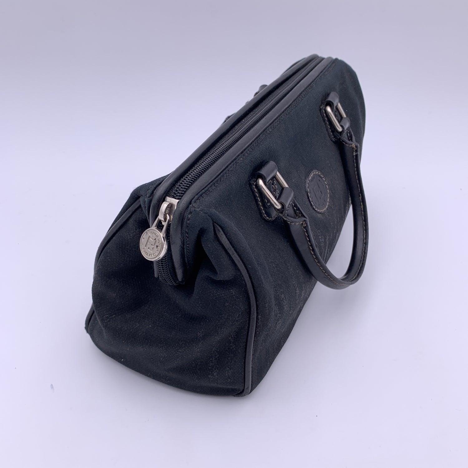 Fendi Vintage Black Striped Canvas Small Boston Bag Handbag 2