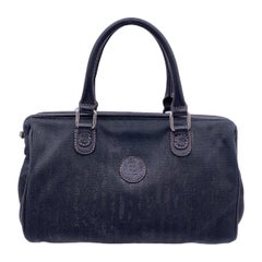 Fendi Vintage Black Striped Canvas Small Boston Bag Handbag