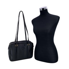 Fendi Vintage Black Striped Pequin Canvas Tote Shoulder Bag