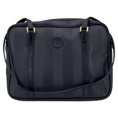 Fendi Vintage Black Striped Pequin Canvas Tote Shoulder Bag