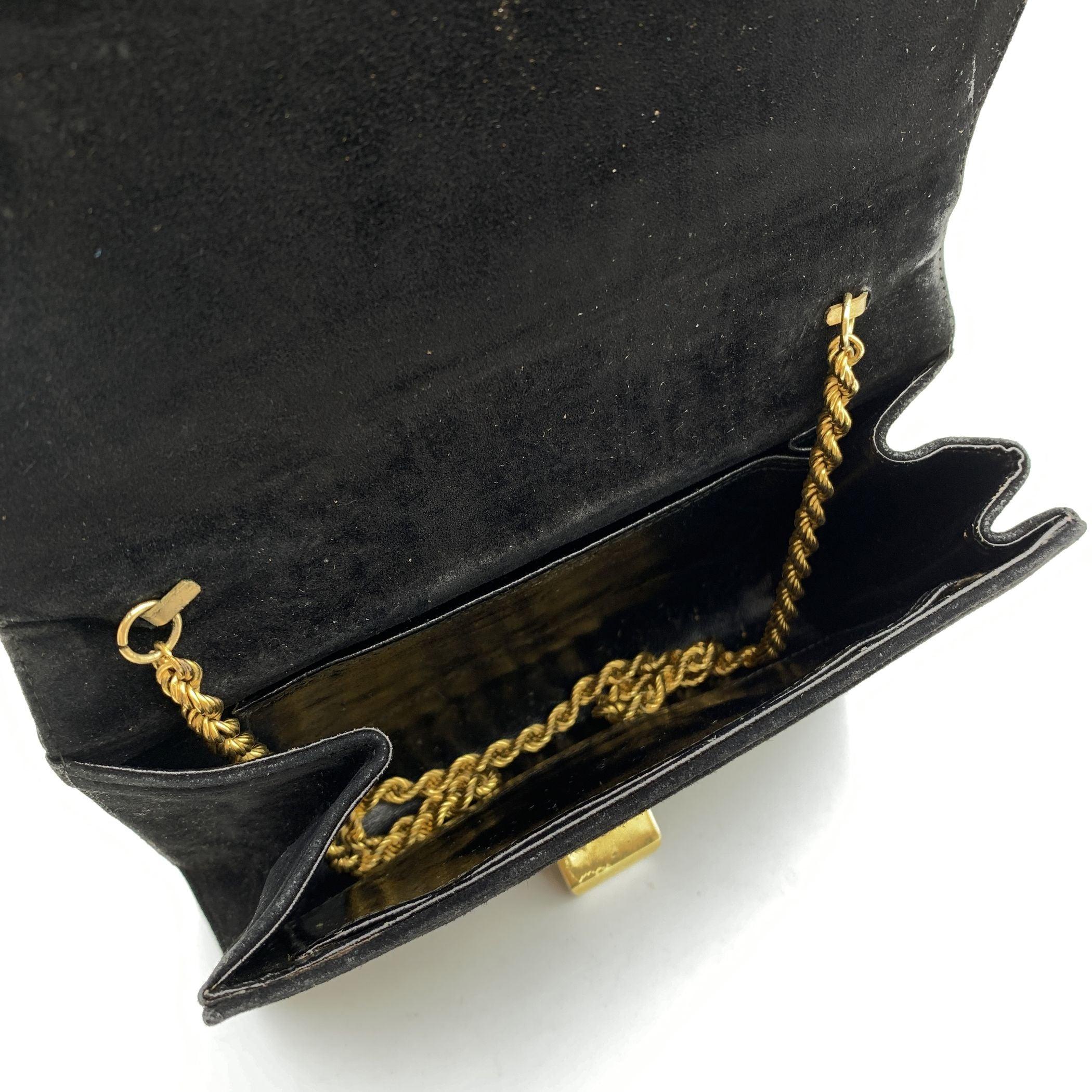 Fendi Vintage Black Suede Evening with Chain Shoulder Strap For Sale 2