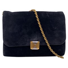 Fendi Vintage Black Suede Evening with Chain Shoulder Strap