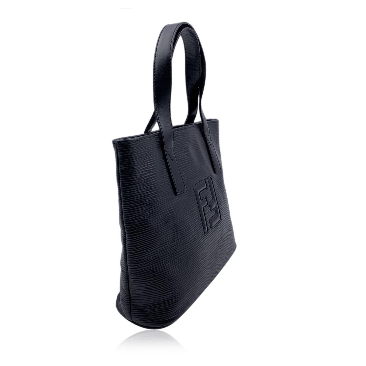 Women's Fendi Vintage Black Textured Leather Small Tote Handbag