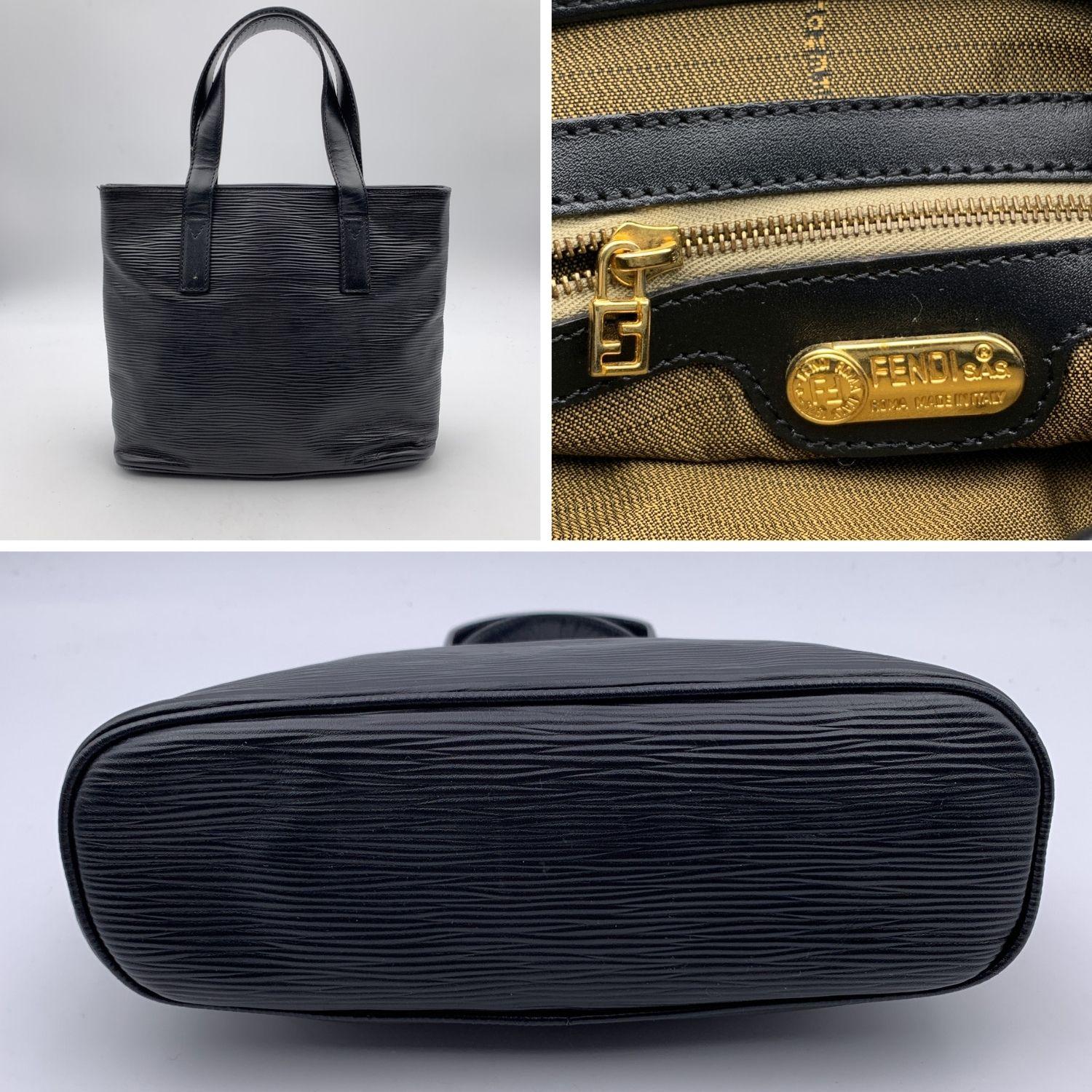 Fendi Vintage Black Textured Leather Small Tote Handbag 1