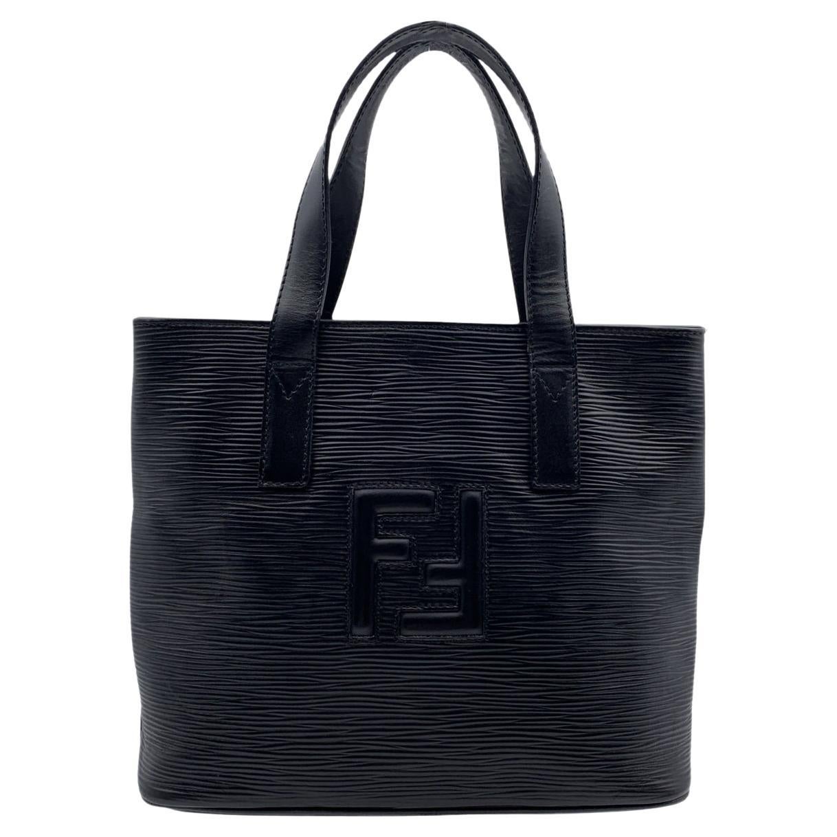 Fendi Vintage Black Textured Leather Small Tote Handbag