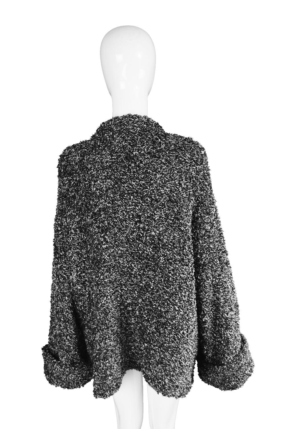 Fendi Vintage Black & White Fuzzy Textured Knit Zucca Pattern Cardigan, 1990s 4