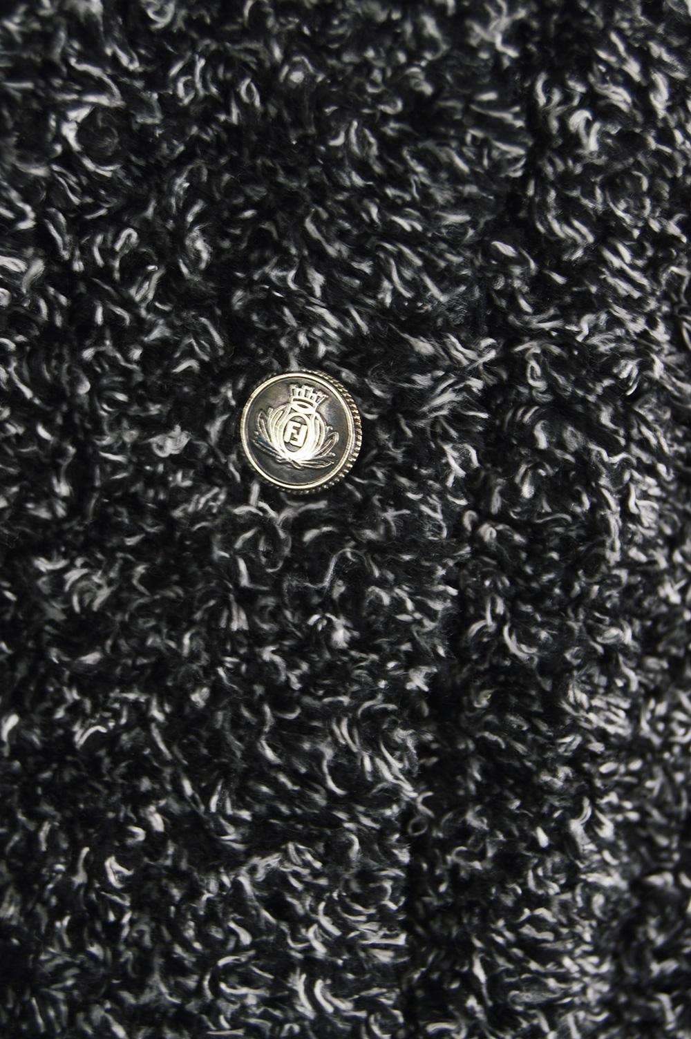Fendi Vintage Black & White Fuzzy Textured Knit Zucca Pattern Cardigan, 1990s 1