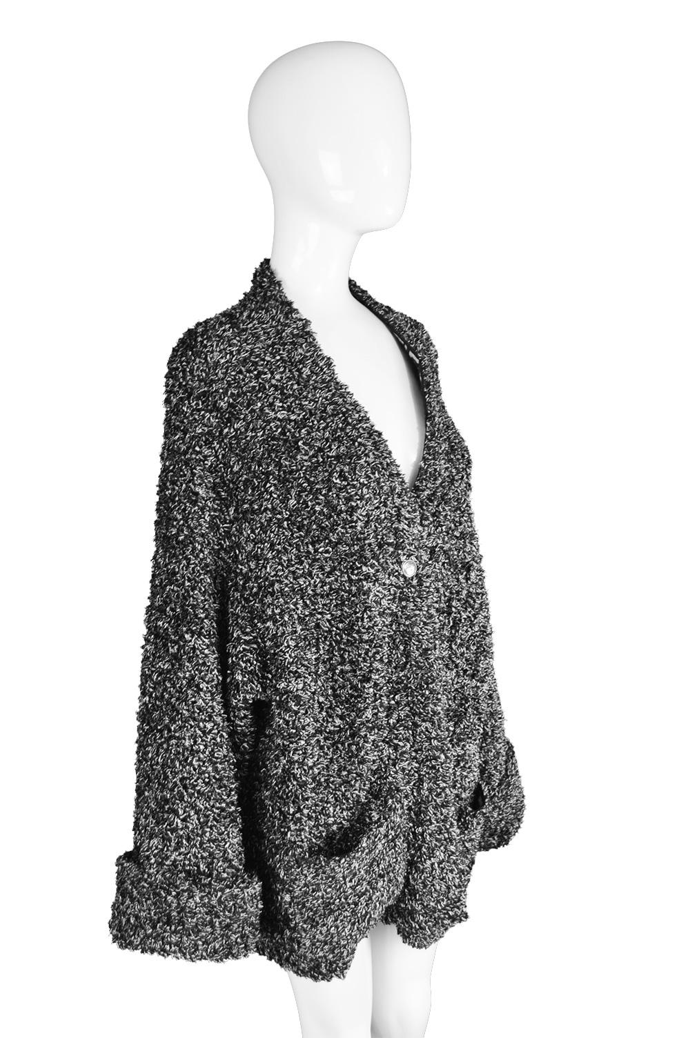 Fendi Vintage Black & White Fuzzy Textured Knit Zucca Pattern Cardigan, 1990s 2