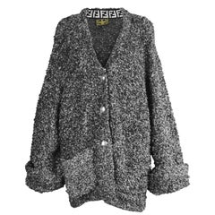 Fendi Vintage Schwarz & Weiß Fuzzy Strukturierte Strickjacke mit Zucca-Muster:: 1990er Jahre