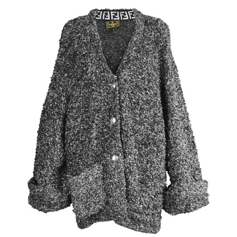 Fendi Vintage Black and White Fuzzy Textured Knit Zucca Pattern ...