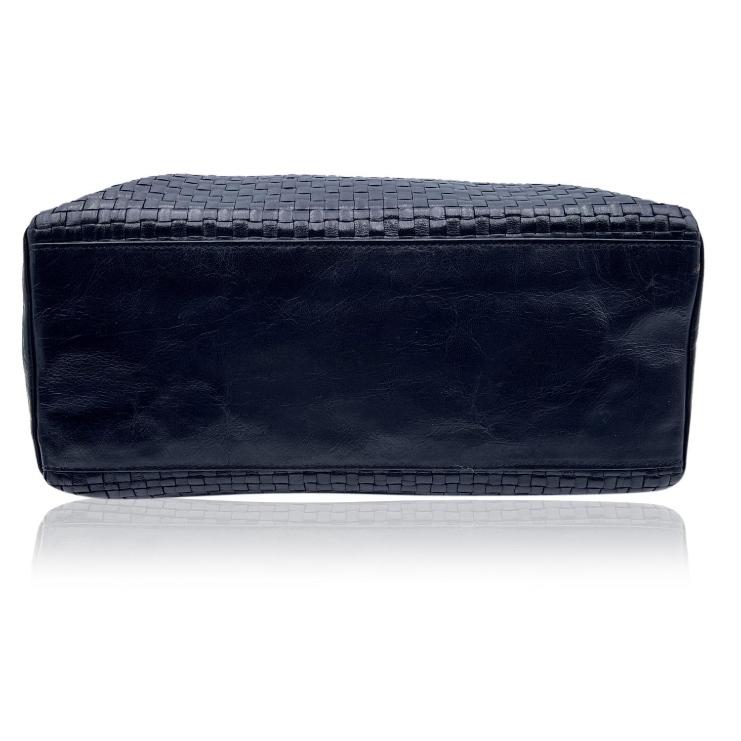 Women's Fendi Vintage Black Woven Leather Satchel Handbag Bag