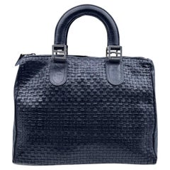 Fendi Vintage Black Woven Leather Satchel Handbag Bag