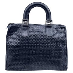 Fendi Vintage Schwarze gewebte Leder-Handtasche Tasche