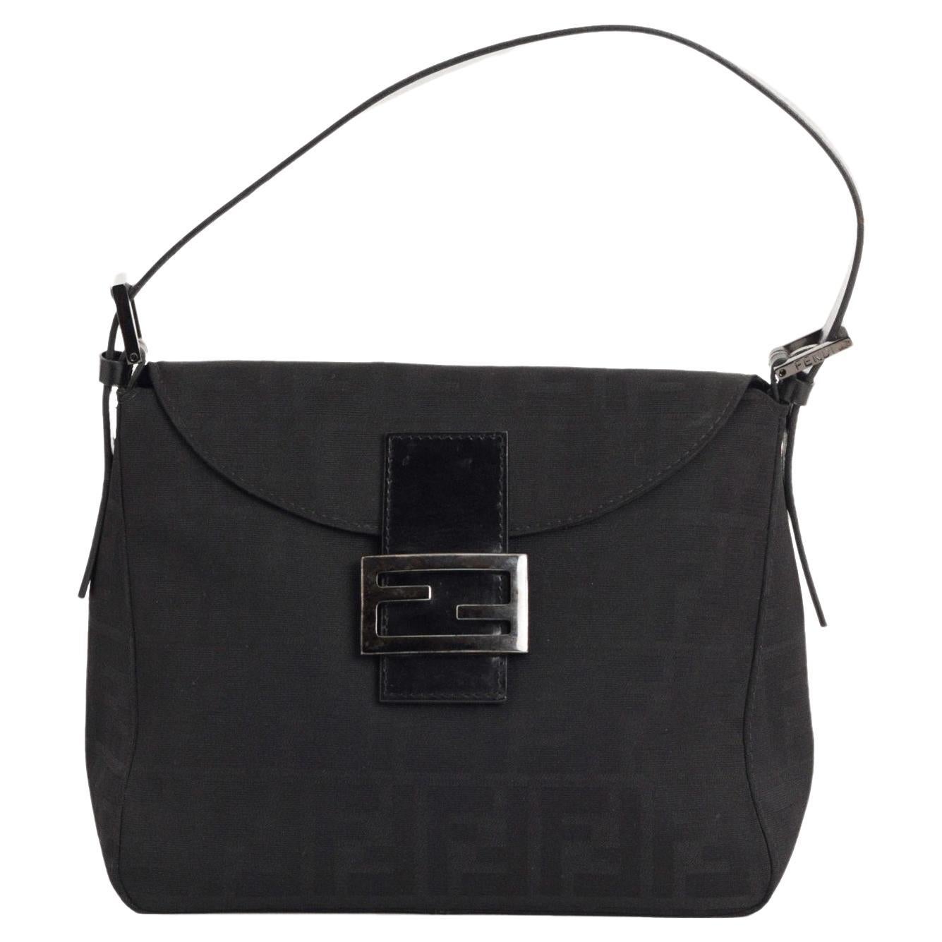 Fendi Vintage Black Zucca Print Baguette Bag For Sale