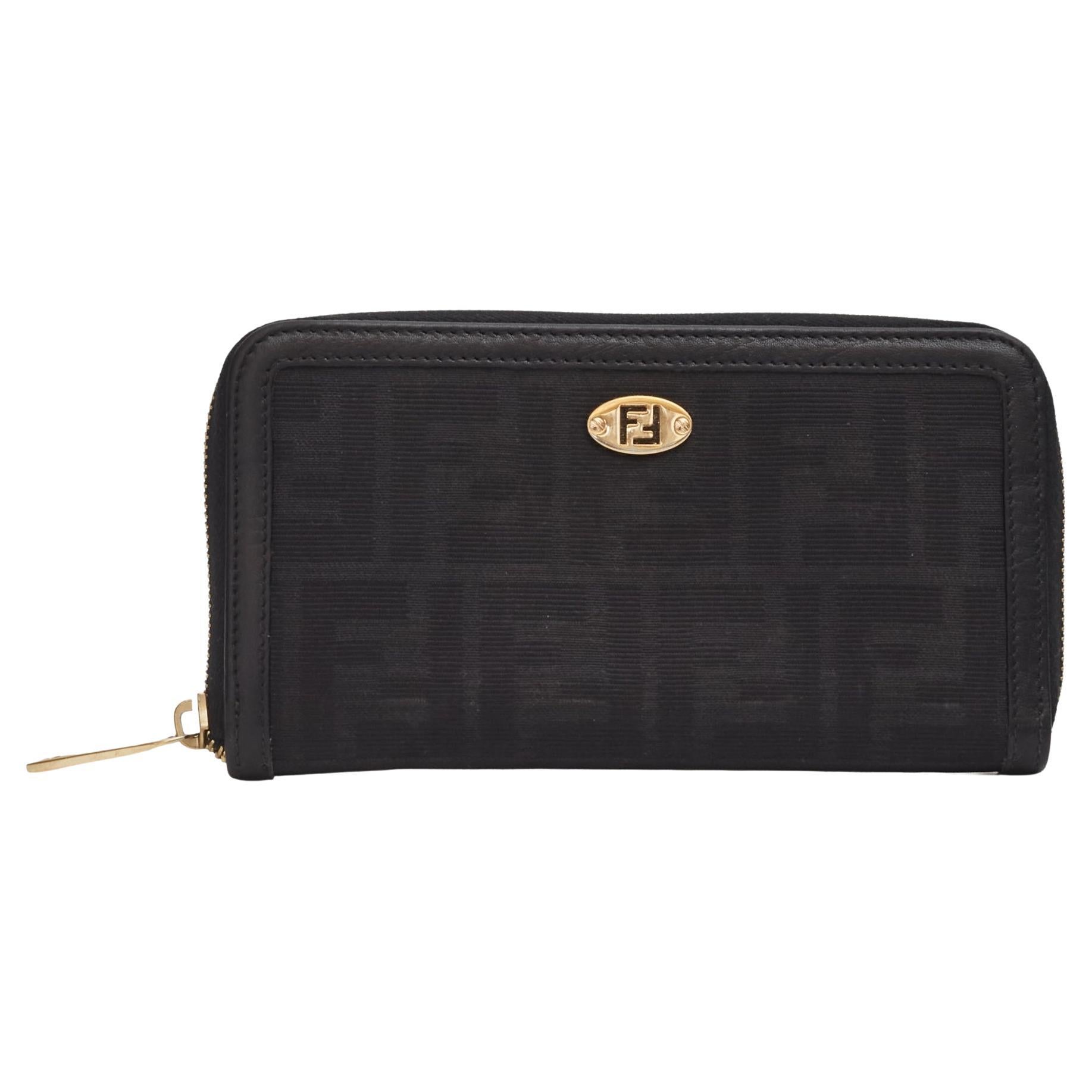 Fendi Vintage Black Zucca Print Zip Around Wallet 8M0024 For