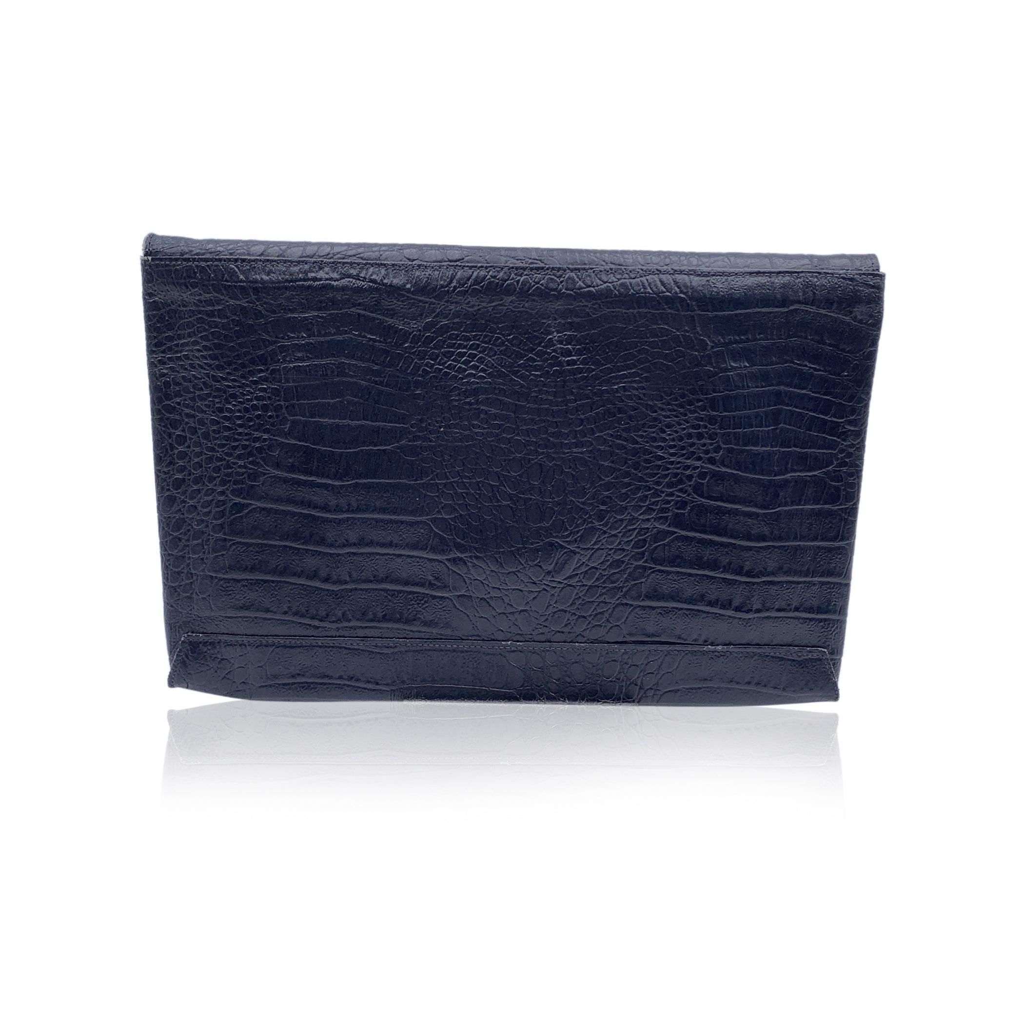 Black Fendi Vintage Blue Embossed Portfolio Envelope Clutch Bag
