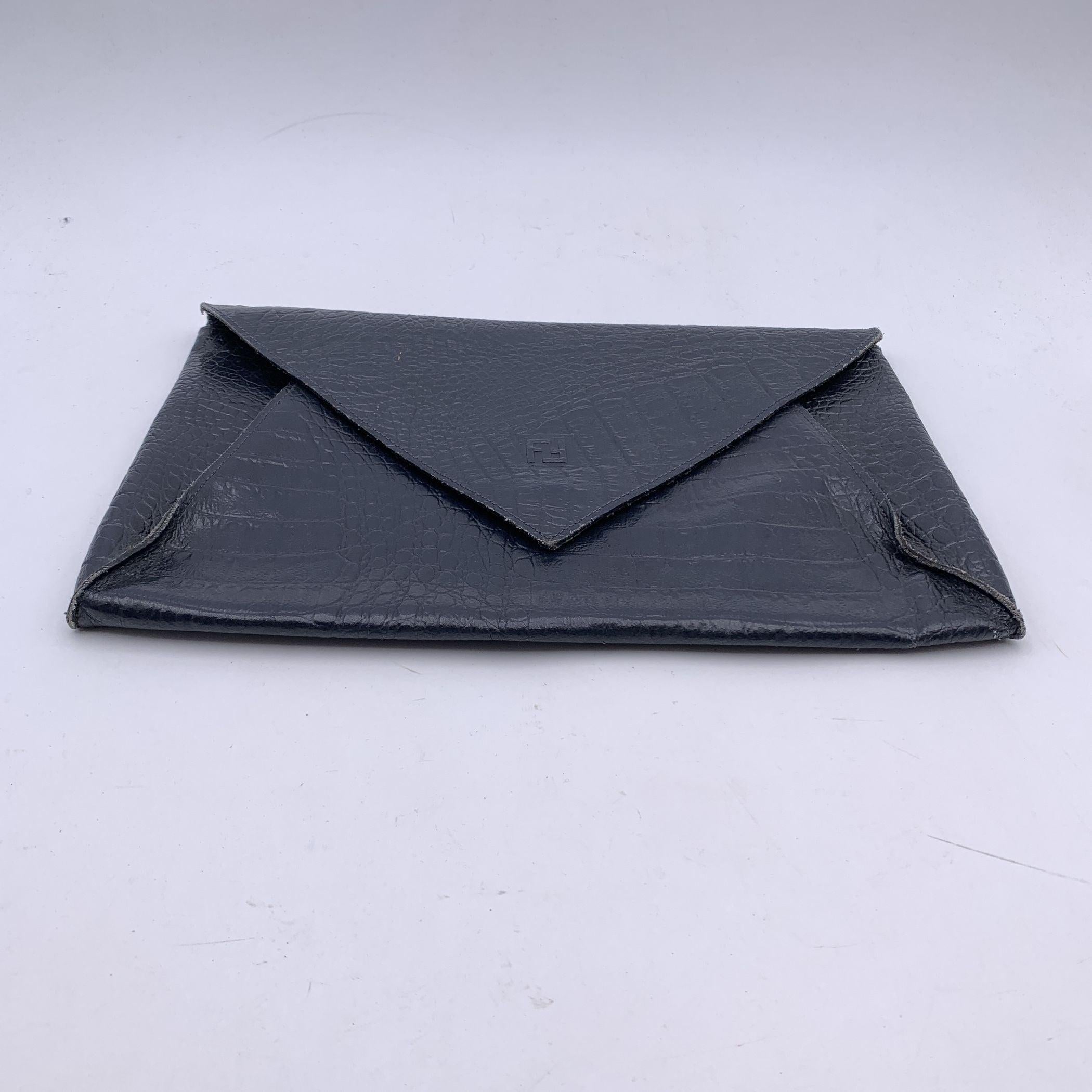Fendi Vintage Blue Embossed Portfolio Envelope Clutch Bag In Good Condition In Rome, Rome