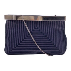 Fendi Vintage Blue Embroidered Suede Evening with Chain Shoulder Strap