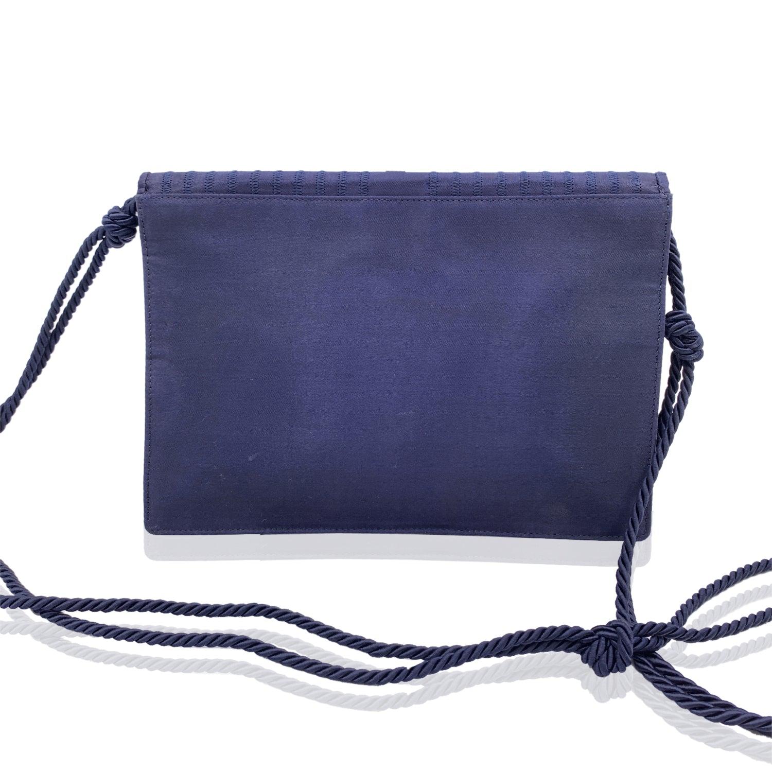 Fendi Vintage Blue Satin Crossbody Bag or Clutch with Stitchings In Excellent Condition In Rome, Rome