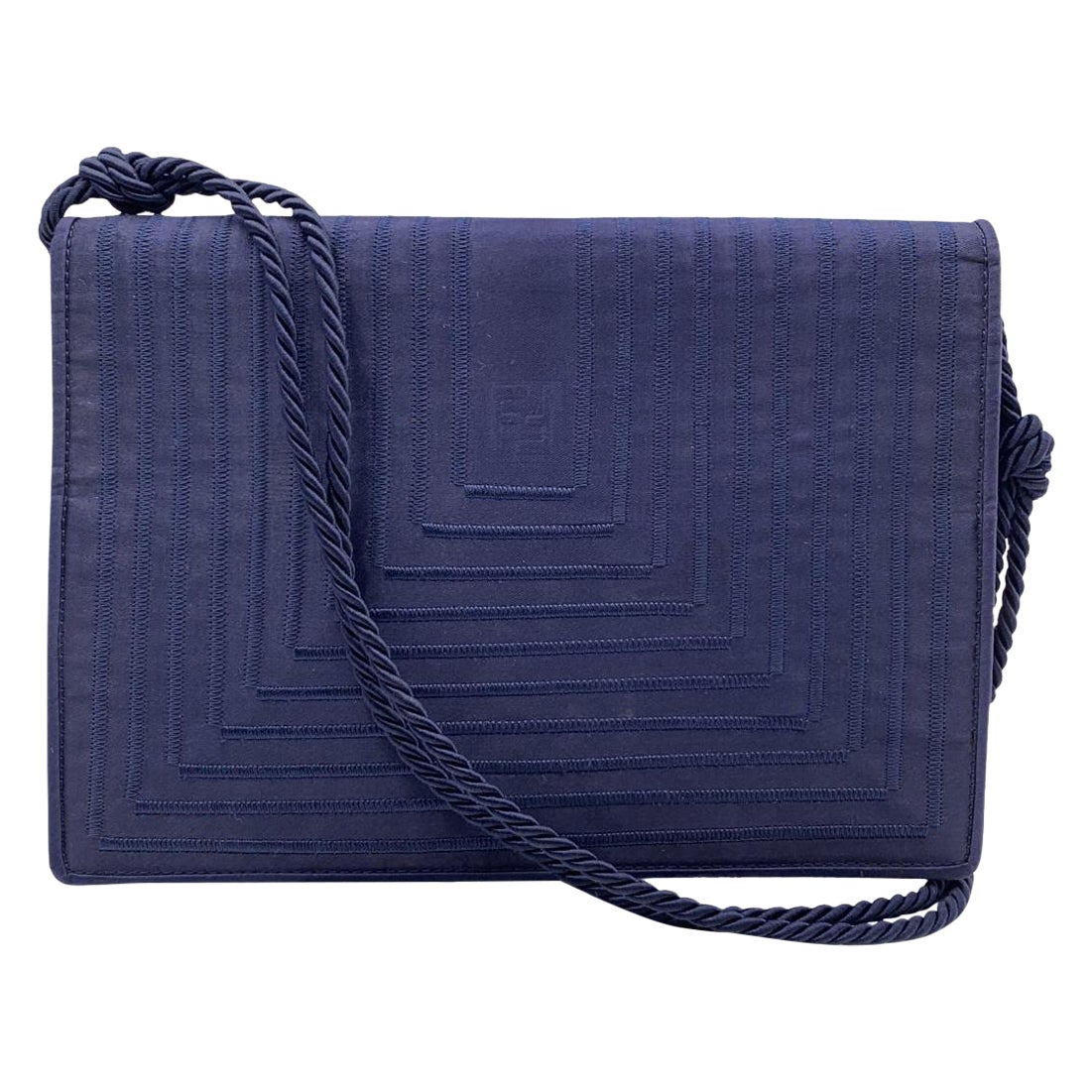 Borsa a tracolla o pochette in raso blu vintage di Fendi con Stitch by Stitch