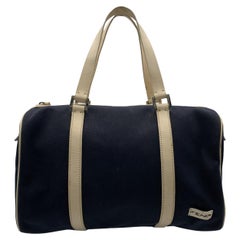 Fendi Vintage Blue White Canvas Boston Bag Duffle Bag Handbag
