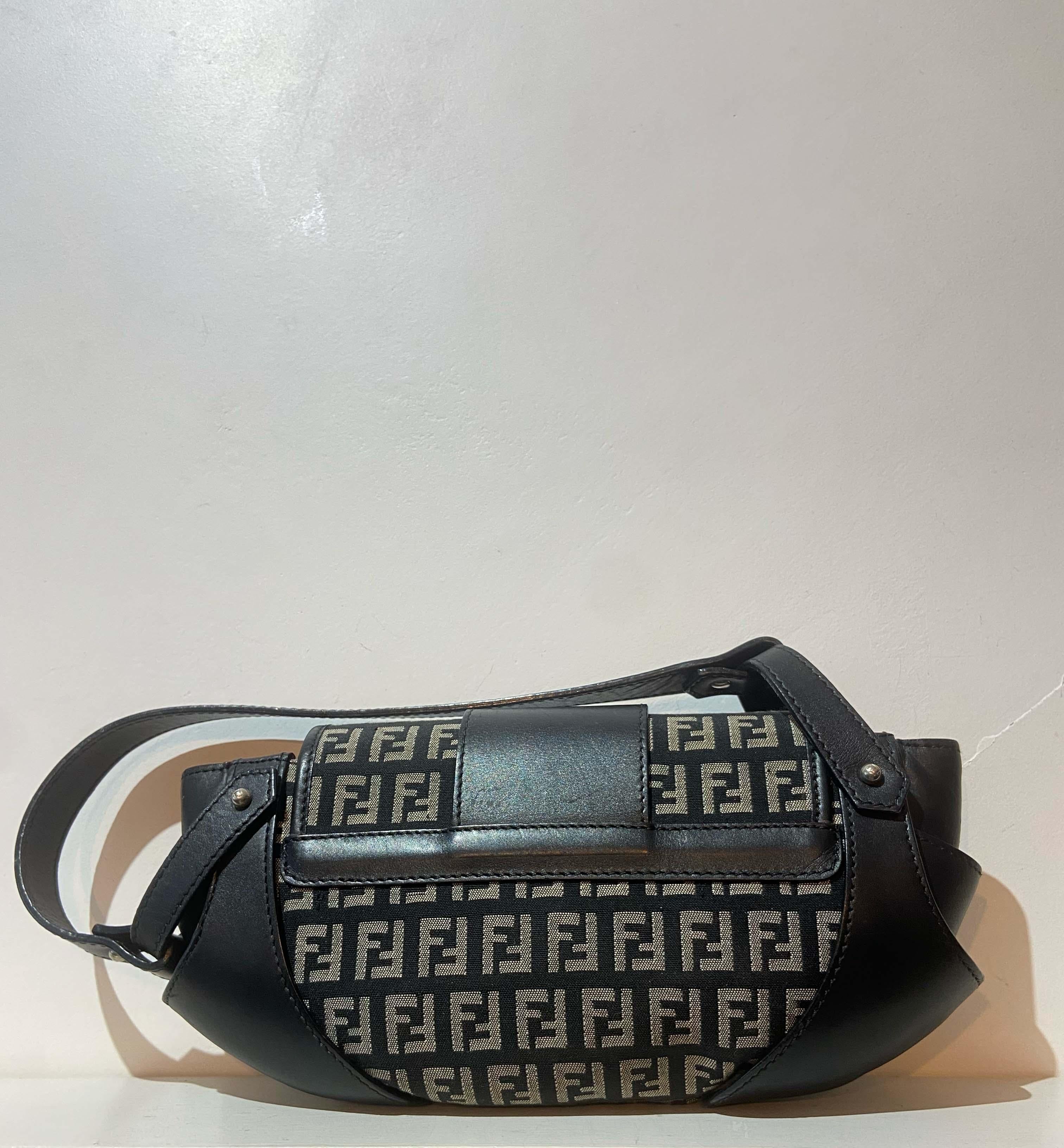 Fendi Vintage Blue Zucca Print Silver Hardware Mini Shoulder Bag In Excellent Condition In London, GB
