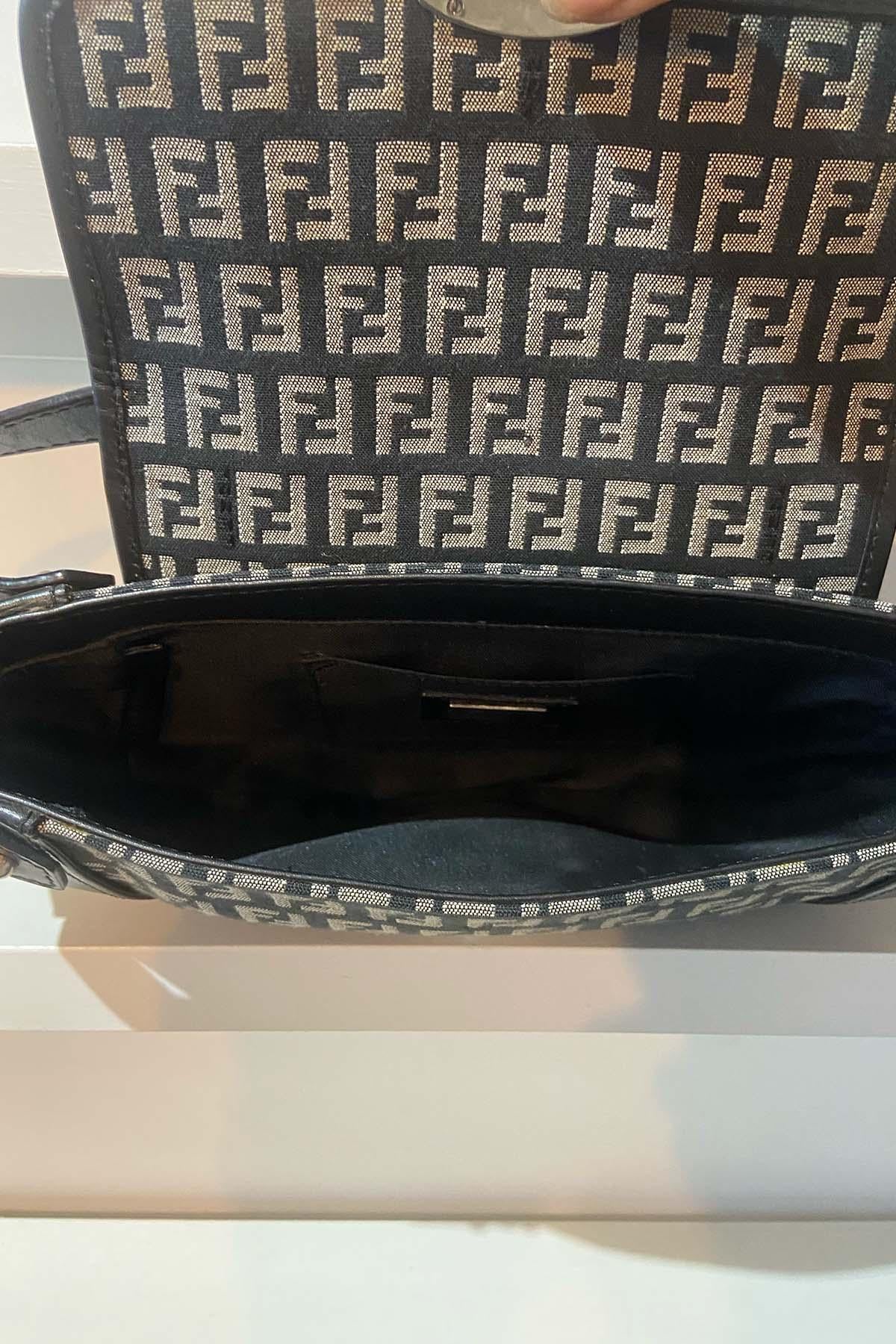 Women's or Men's Fendi Vintage Blue Zucca Print Silver Hardware Mini Shoulder Bag