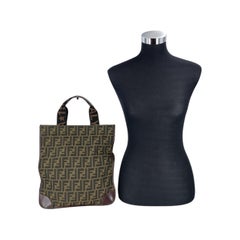Fendi Vintage Brown and Black Zucca Canvas Leather Trim Foldable Tote Bag