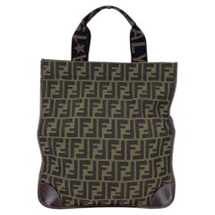 Fendi Vintage Brown and Black Zucca Canvas Leather Trim Foldable Tote Bag