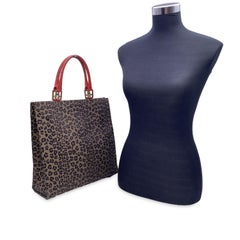 Fendi Vintage Brown Animalier Leopard Canvas Tote Shopping Bag