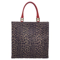 Fendi Vintage Brown Animalier Leopard Canvas Tote Shopping Bag
