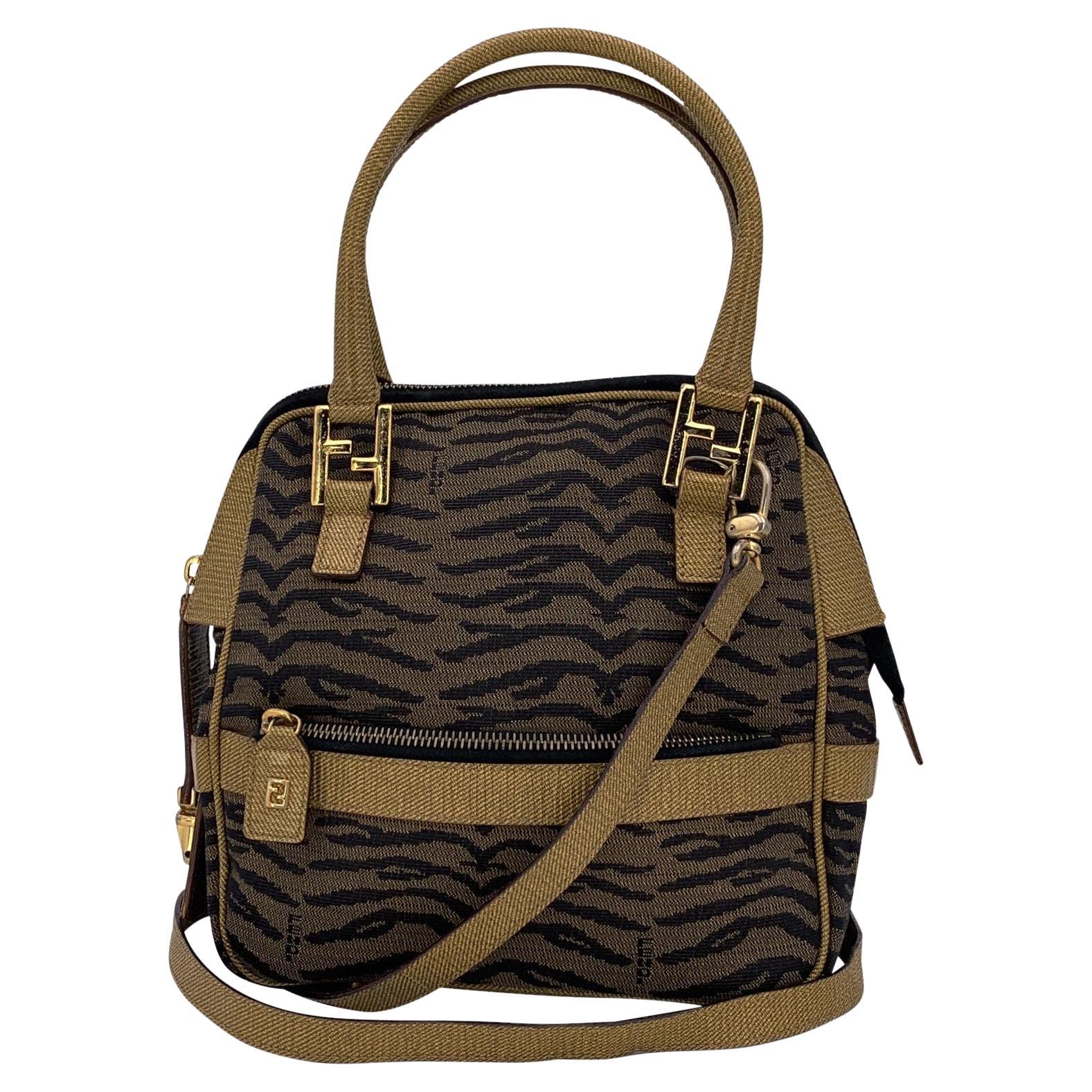 Fendi Vintage Braun Animalier Muster Stoff Handtasche Crossbody Tasche im Angebot