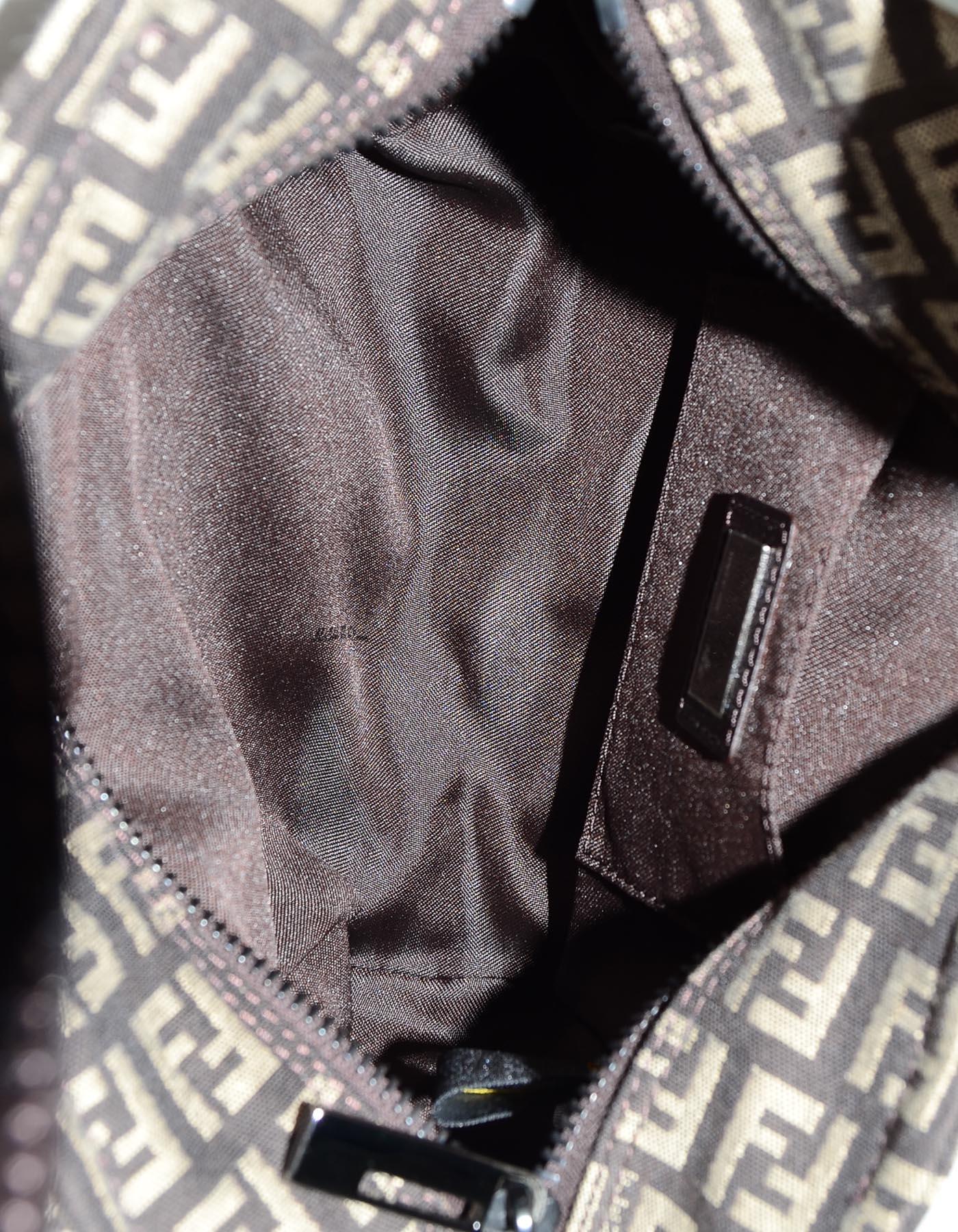 Fendi Vintage Brown/Beige Monogram Zucca Small Zip Top Handbag 1