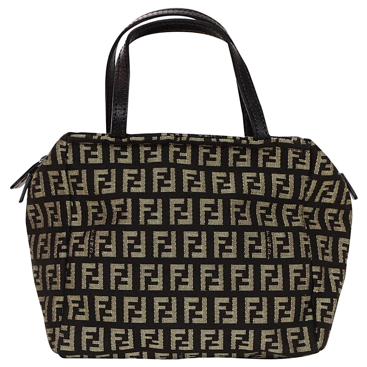 Fendi Vintage Brown/Beige Monogram Zucca Small Zip Top Handbag